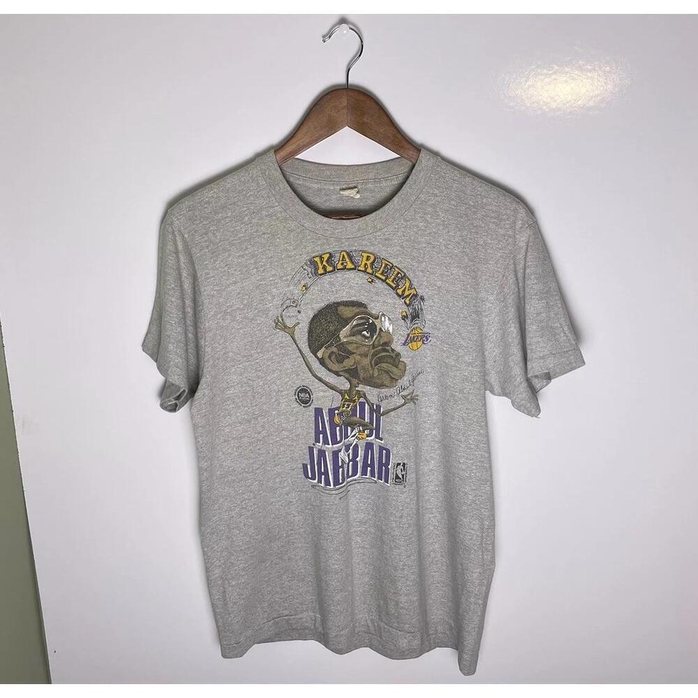 Vtg 80S Kareem Abdul-Jabbar La Lakers Cartoon Nba Single Stitch T-Shirt Size L
